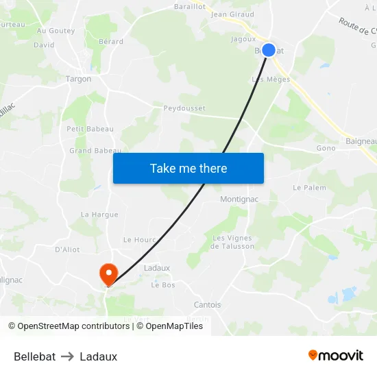 Bellebat to Ladaux map