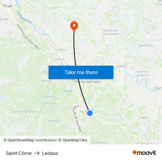 Saint-Côme to Ladaux map