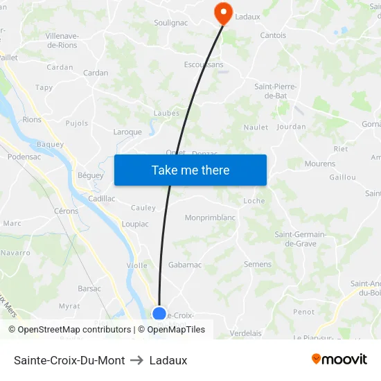 Sainte-Croix-Du-Mont to Ladaux map