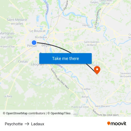 Peychotte to Ladaux map