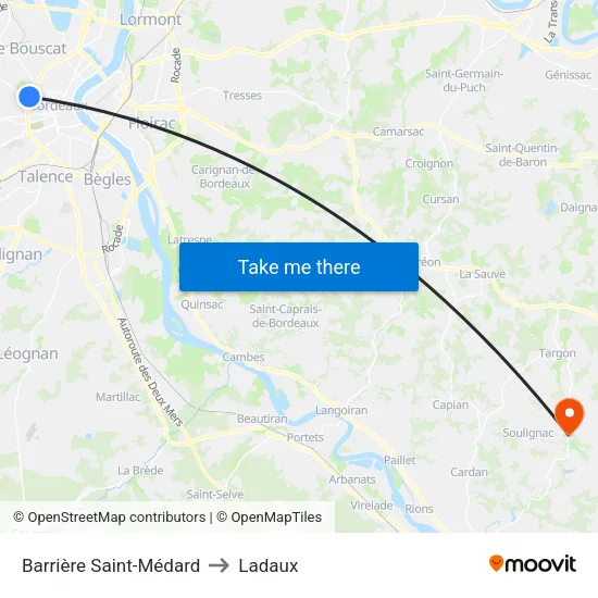 Barrière Saint-Médard to Ladaux map