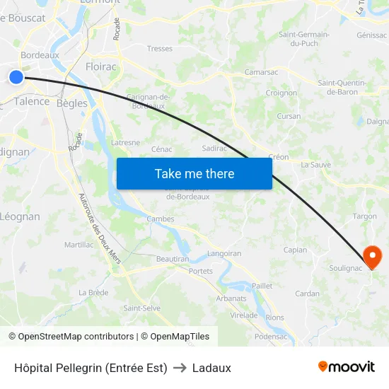 Hôpital Pellegrin (Entrée Est) to Ladaux map