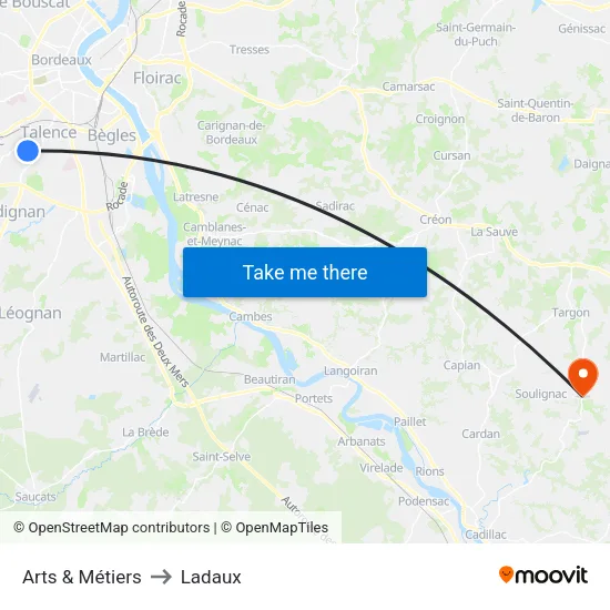 Arts & Métiers to Ladaux map