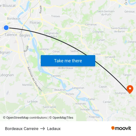 Bordeaux Carreire to Ladaux map