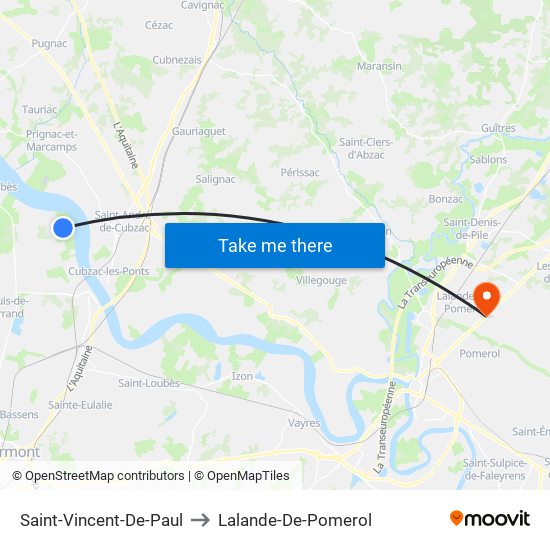 Saint-Vincent-De-Paul to Lalande-De-Pomerol map