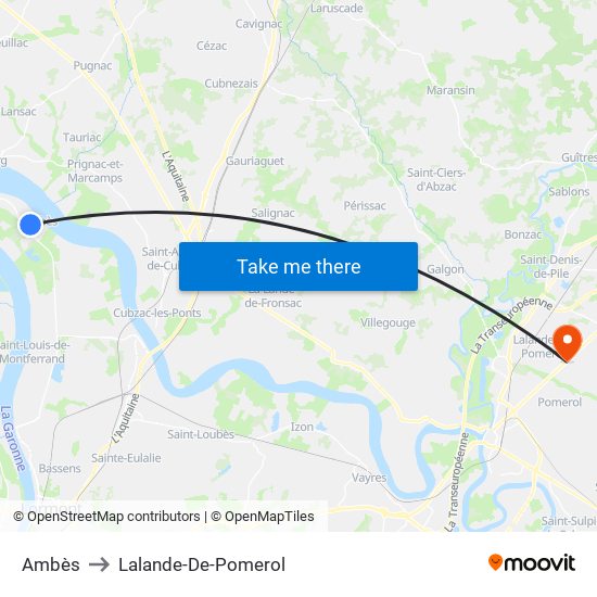 Ambès to Lalande-De-Pomerol map