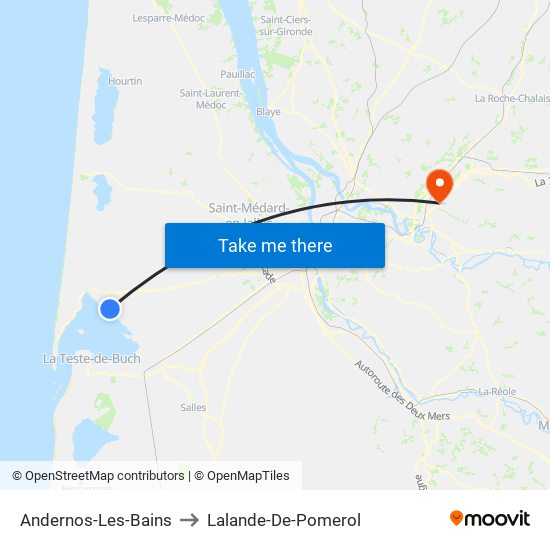 Andernos-Les-Bains to Lalande-De-Pomerol map