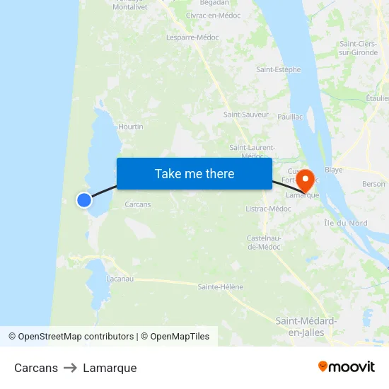 Carcans to Lamarque map