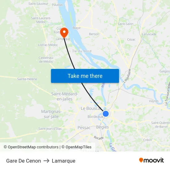 Gare De Cenon to Lamarque map