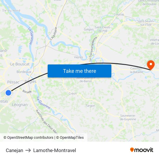 Canejan to Lamothe-Montravel map