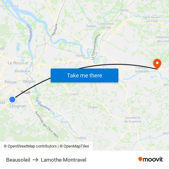 Beausoleil to Lamothe-Montravel map