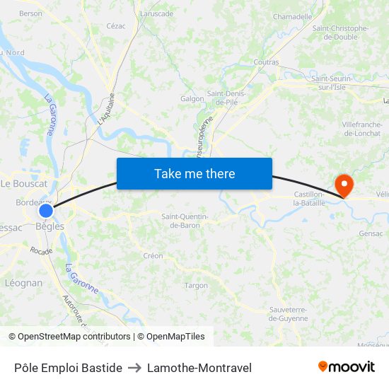 Pôle Emploi Bastide to Lamothe-Montravel map