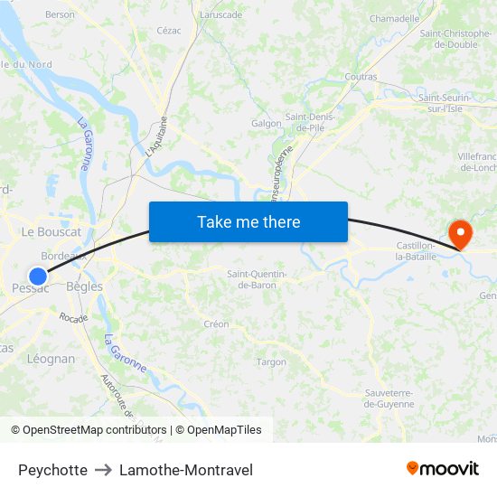Peychotte to Lamothe-Montravel map