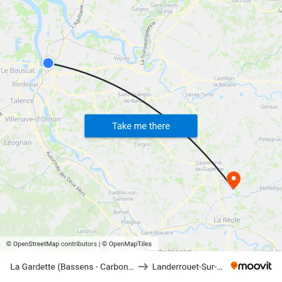 La Gardette (Bassens - Carbon Blanc) to Landerrouet-Sur-Ségur map