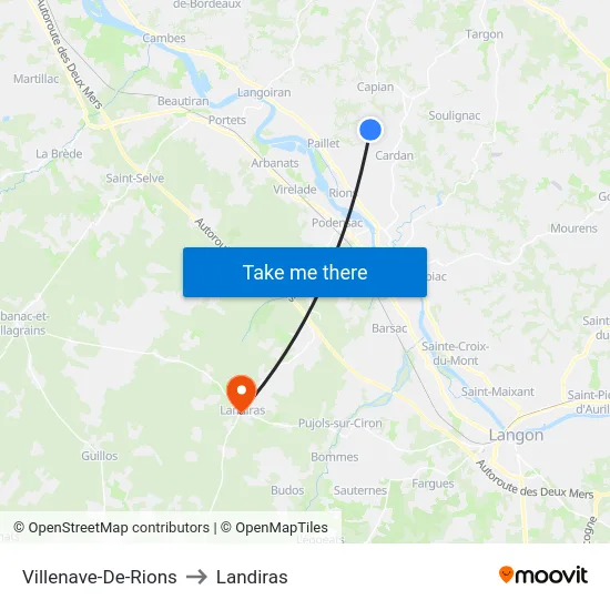 Villenave-De-Rions to Landiras map