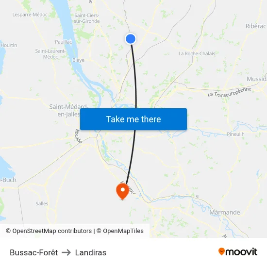 Bussac-Forêt to Landiras map