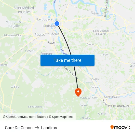 Gare De Cenon to Landiras map