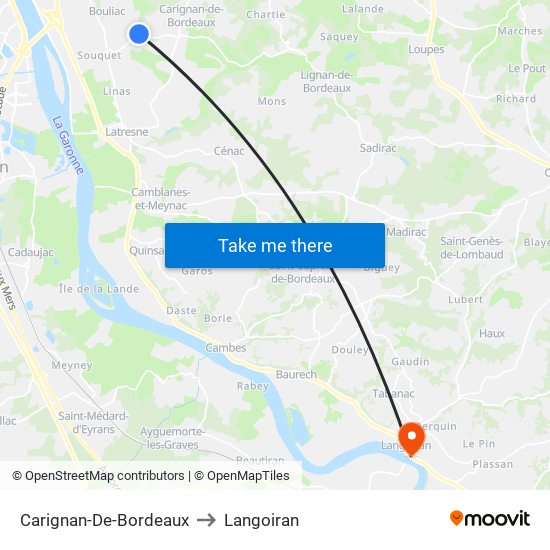 Carignan-De-Bordeaux to Langoiran map