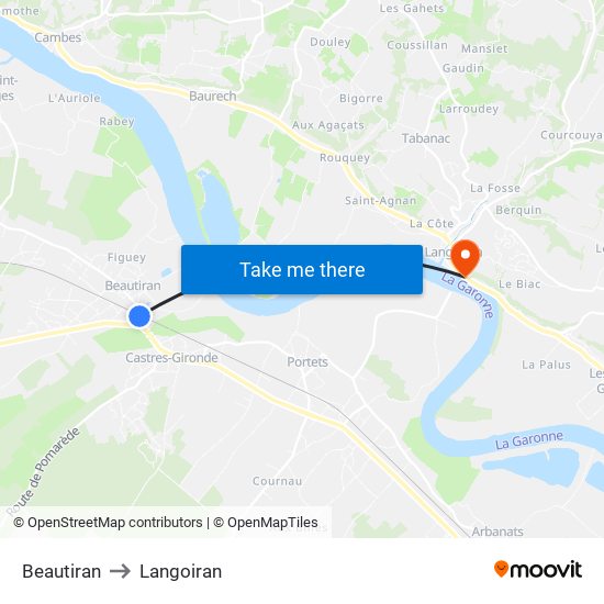 Beautiran to Langoiran map