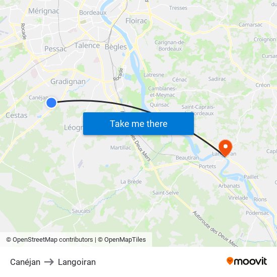 Canéjan to Langoiran map
