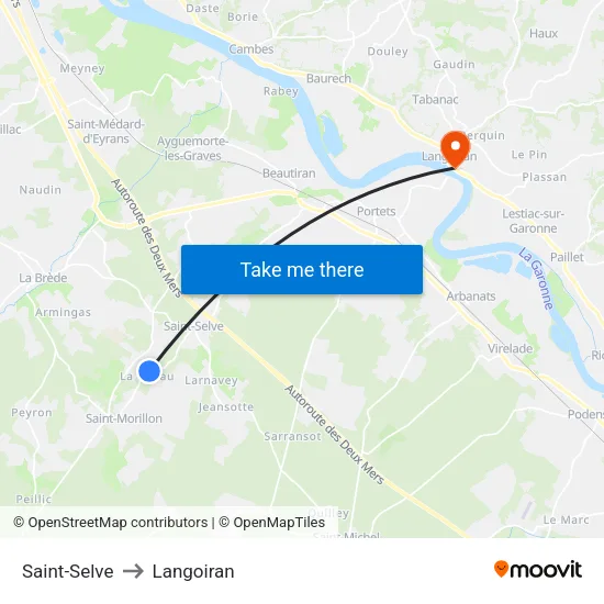 Saint-Selve to Langoiran map
