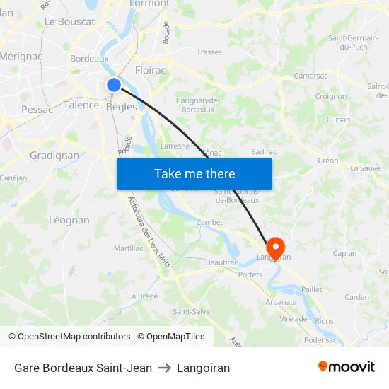 Gare Bordeaux Saint-Jean to Langoiran map