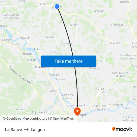 La Sauve to Langon map