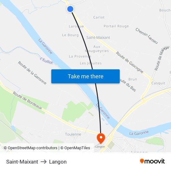 Saint-Maixant to Langon map