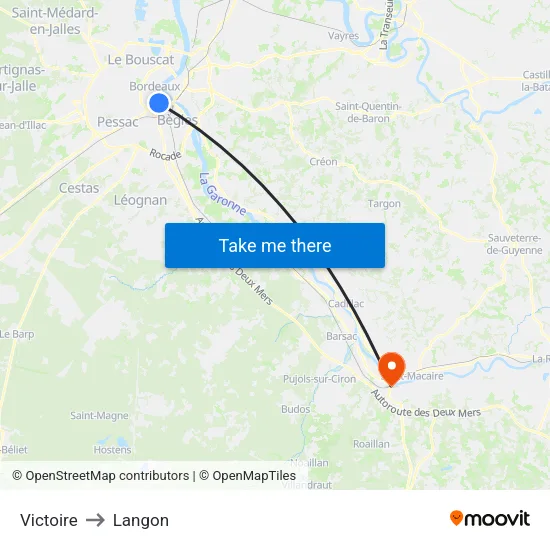 Victoire to Langon map