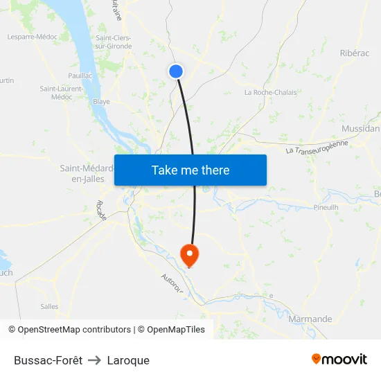 Bussac-Forêt to Laroque map