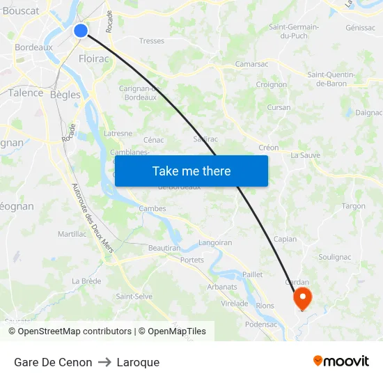 Gare De Cenon to Laroque map