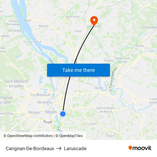 Carignan-De-Bordeaux to Laruscade map