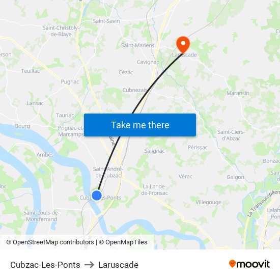 Cubzac-Les-Ponts to Laruscade map