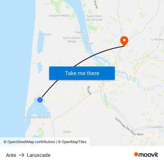 Arès to Laruscade map