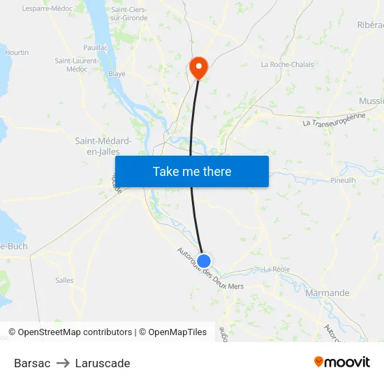 Barsac to Laruscade map