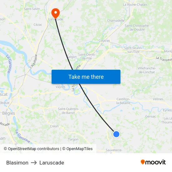 Blasimon to Laruscade map