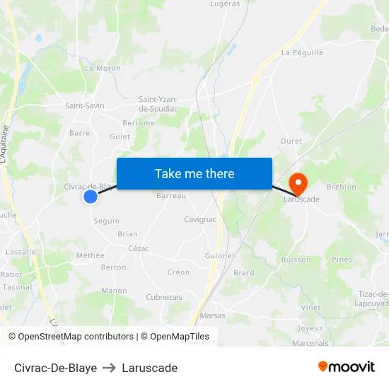 Civrac-De-Blaye to Laruscade map