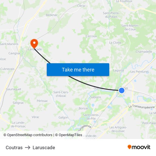 Coutras to Laruscade map