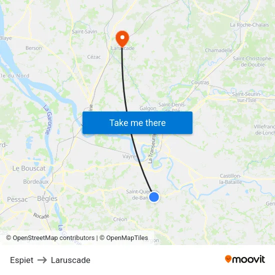 Espiet to Laruscade map