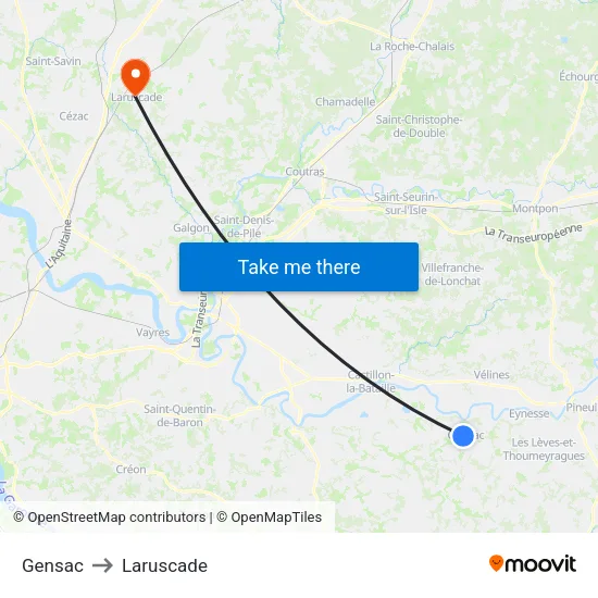 Gensac to Laruscade map