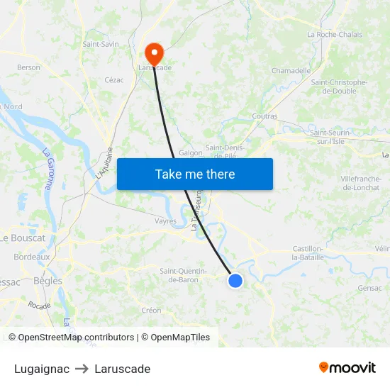 Lugaignac to Laruscade map