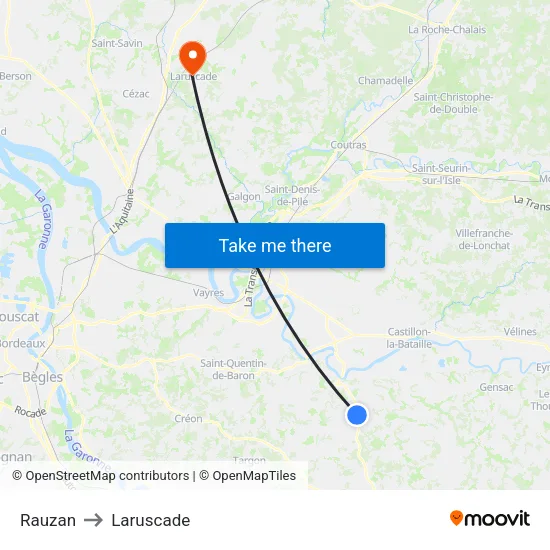 Rauzan to Laruscade map