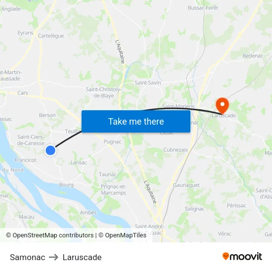 Samonac to Laruscade map