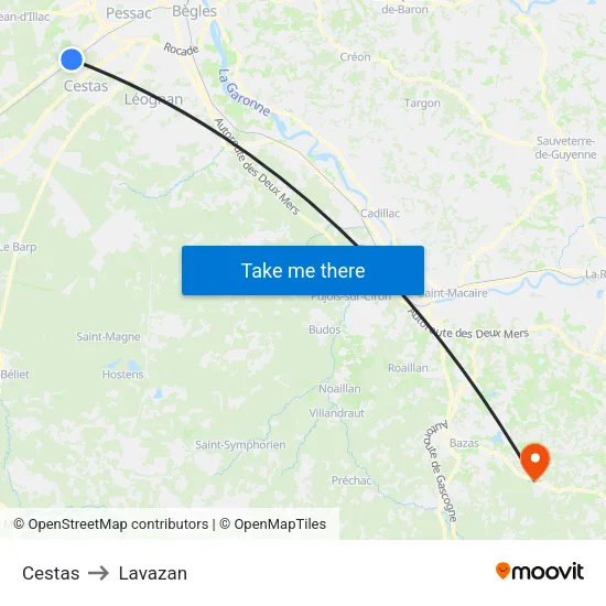 Cestas to Lavazan map