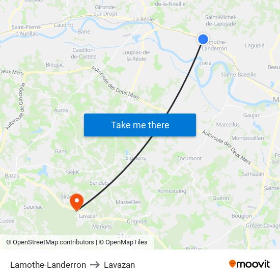 Lamothe-Landerron to Lavazan map