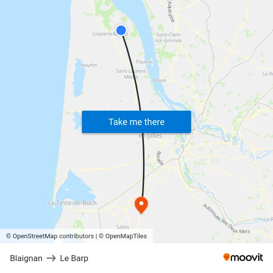 Blaignan to Le Barp map