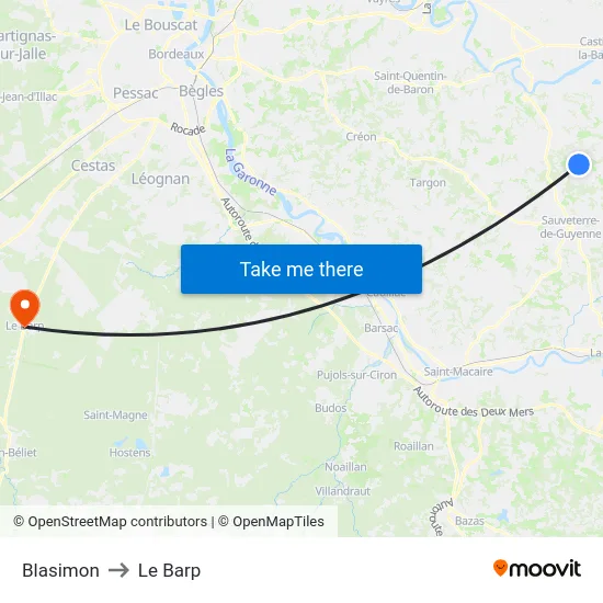 Blasimon to Le Barp map