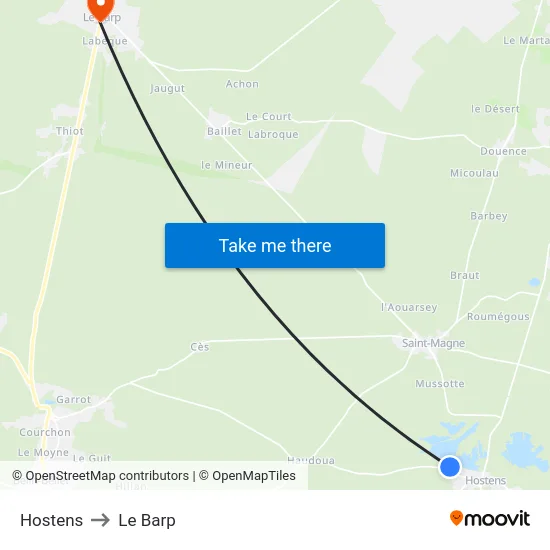 Hostens to Le Barp map