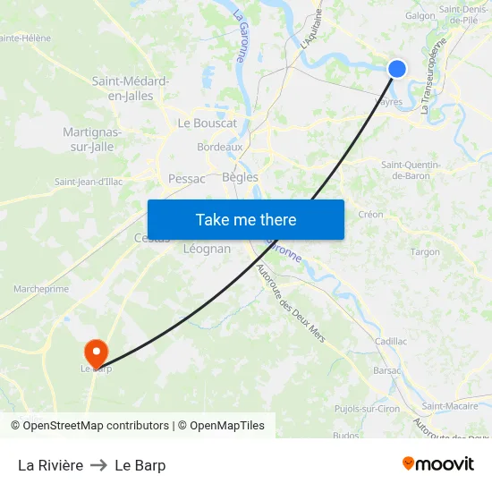 La Rivière to Le Barp map