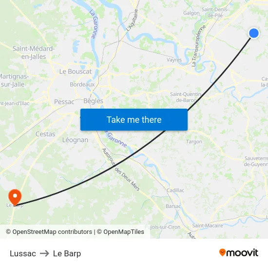 Lussac to Le Barp map